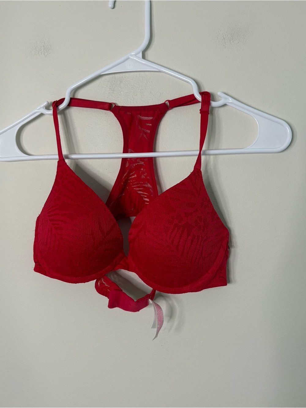 Pink Victorias Secret Womenโs Push Up Bra Red 32C Cross Back Whimsy
